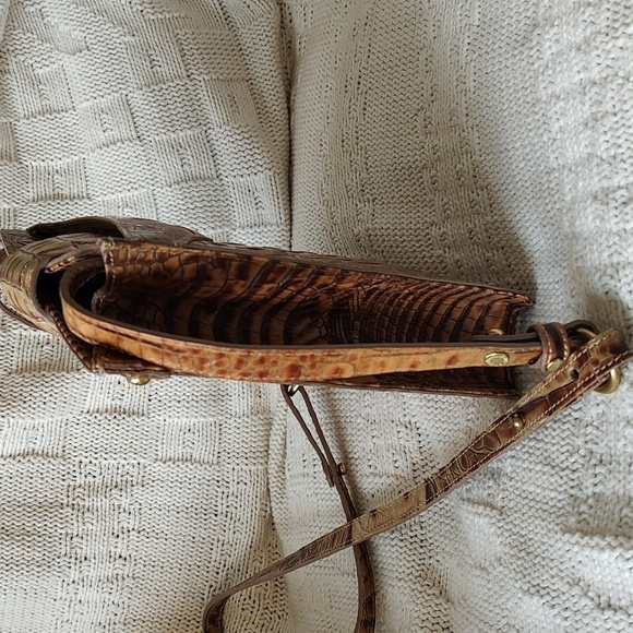 BRAHMIN Small Crossbody Croc Brown Leather Bag Purse - Picture 3 of 12